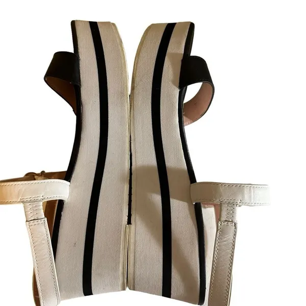 Kate Spade New‎ York Wedge Sandals Black White 9 Womens Platform Striped Heels - Image 8