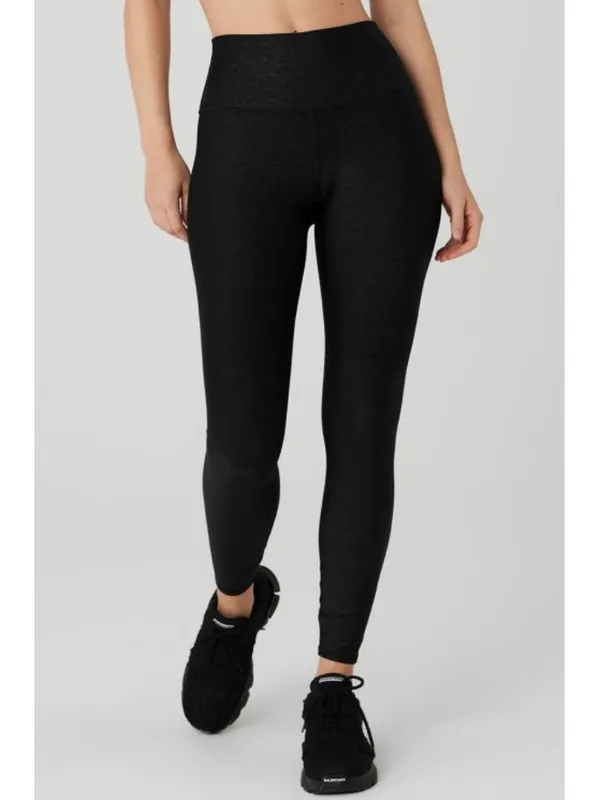 Alo Airlift High-Waist Leopard Debossed Leggings Black Hi-Rise Waisted Tights M - Image 4