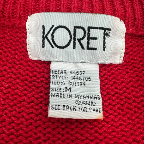 Vintage Koret Sweater Vest Women M Red Cotton Knit Argyle Tree House Cottagecore - Image 4