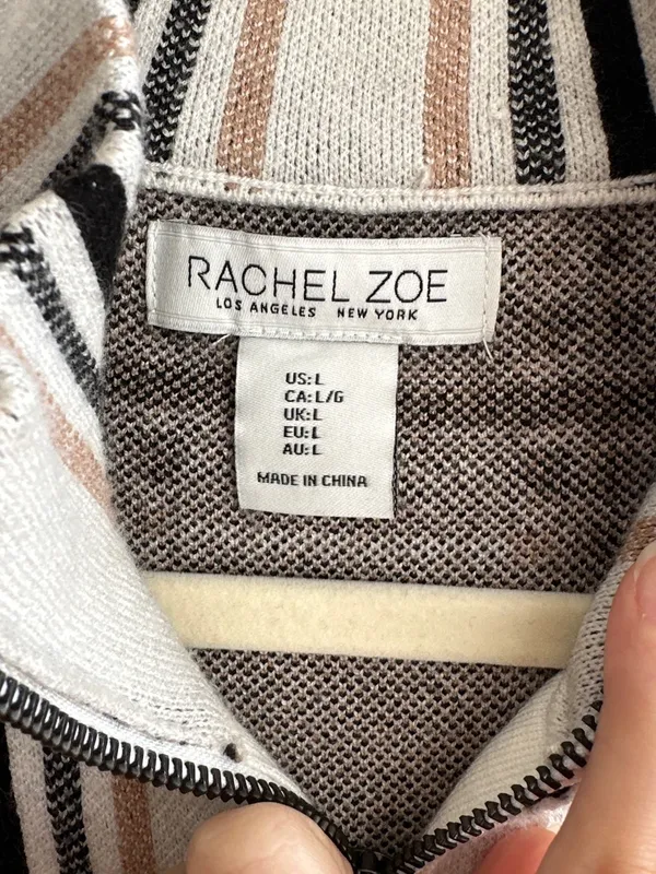 Rachel Zoe Women’s Plaid Sweater Jacket, Black/White/Tan, Fall Outerwear, Large - Image 8