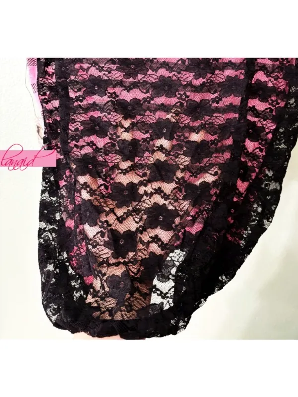 Love j Pink Striped Open Back Lace Backless Cut-Out Scoop Neck Short Sleeve Burnout Tee - Image 3
