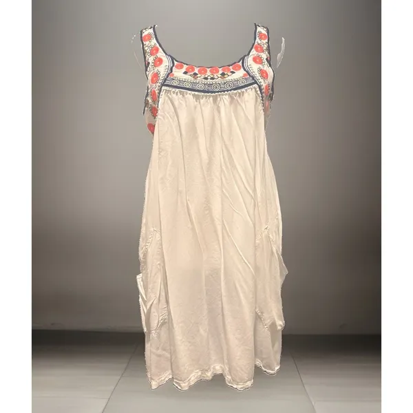 Forcynthia Beachwear White Embroidered Boho Cover Up Dress Rayon Medium - Image 2