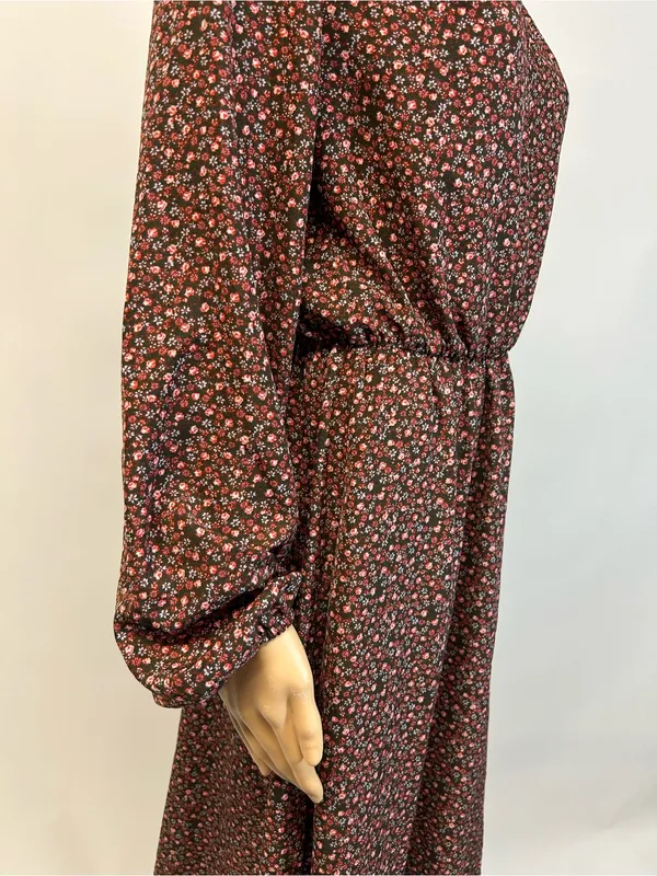 Source Unknown Burgundy Floral Long-Sleeve Midi Dress - Image 7