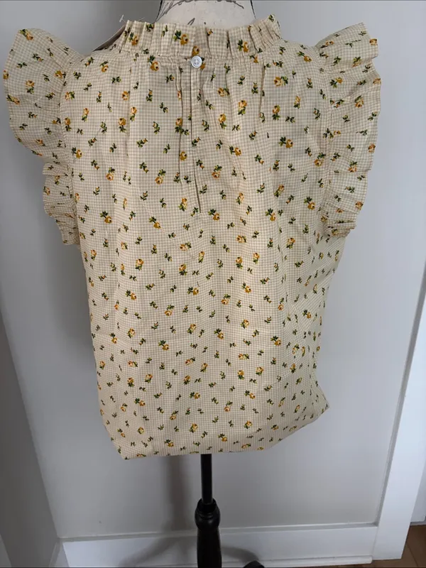 LOFT - Large Cream Sleeveless Floral Ruffle Neck Blouse - Image 4