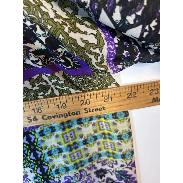 Women’s XL Purple Olive Patchwork Print Tunic Dress Ruffle Hem Tie Sleeves Boho - Image 4