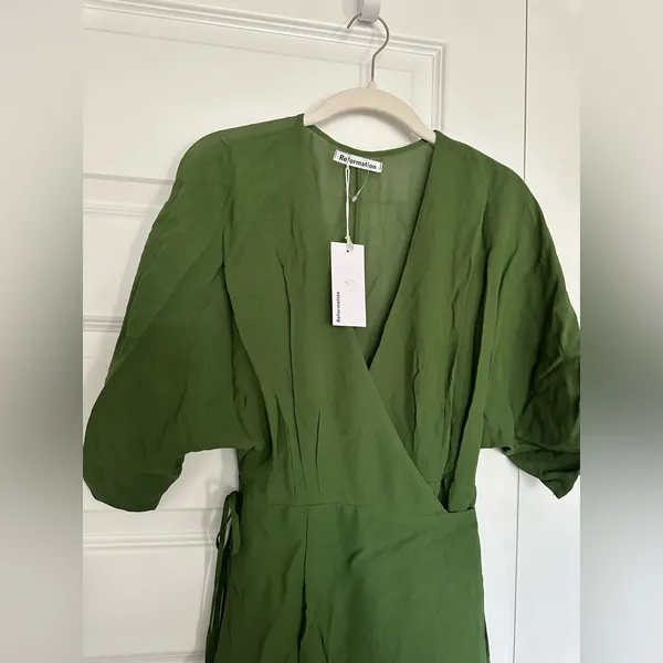 Reformation Karen Wrap Dress‎ in Moss NWT S - Image 6