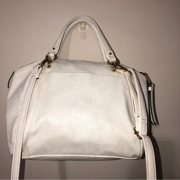 Juicy Couture Crossbody Bag White Pebbled Convertable Adjustable Gold Zip Top - Image 4