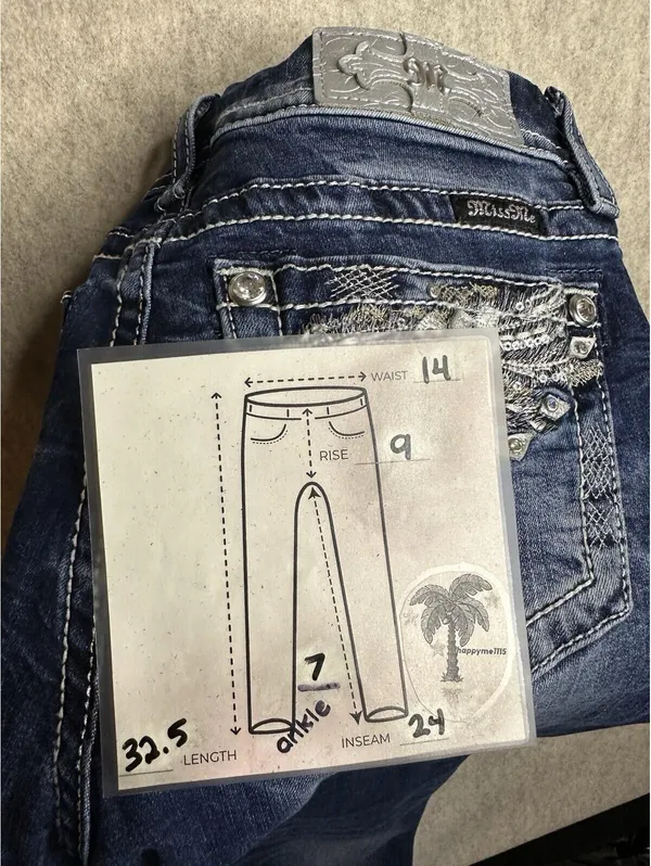 Miss Me Jeans Mid-Rise Cropped Wings Embellished Rhinestones Blue Size 27 - Image 5