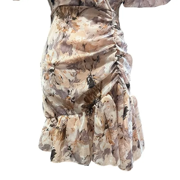 MISSGUIDED Mini Dress Size 0 Pink NWT Floral Coquette Flirty Puff Sleeve Frill - Image 10