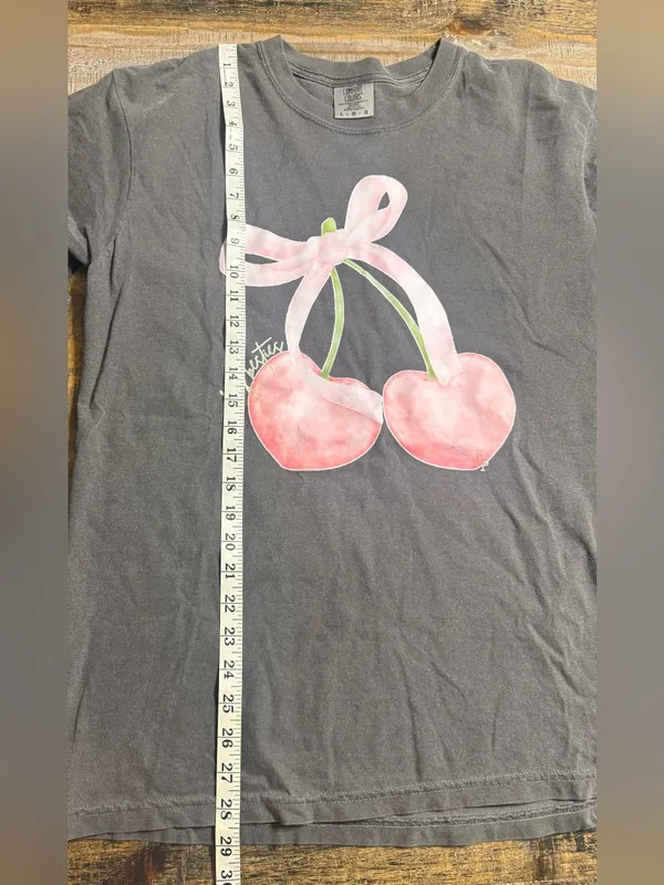 Comfort Colors Pepper Tee with Pink Cherry Bow Graphic - Image 6