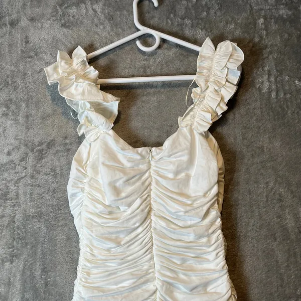 Zara Sz S Draped Linen Blend Dress in Oyster White‎ Women's New - Image 3
