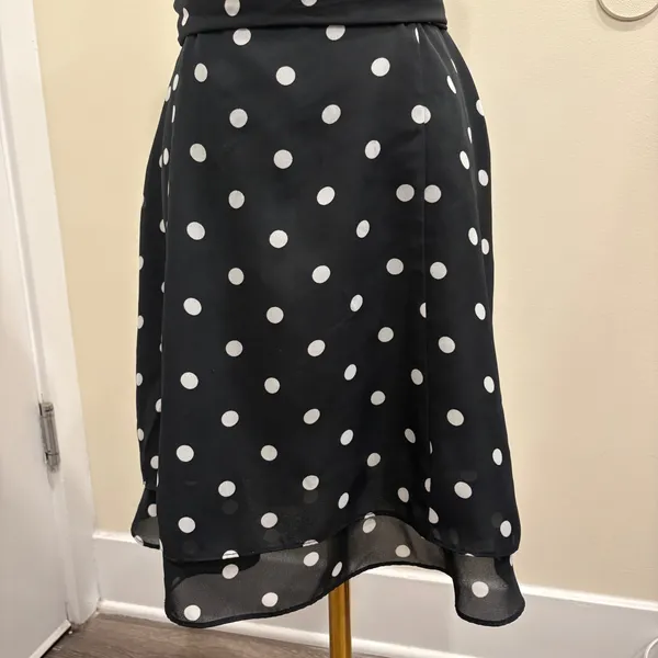 90s Scarlett Black White Polka Dot Fit Flare Dress Criss Cross Back Waist Tie‎ S - Image 4