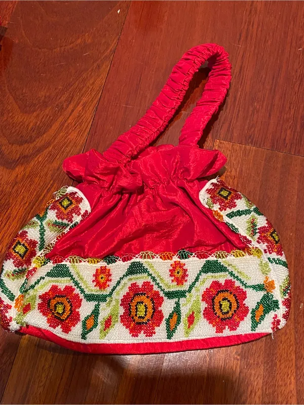 Women’s Red Two-Piece Skirt Mexican handmade Set Floral Trim, bag may fit Sz S/M - Image 5