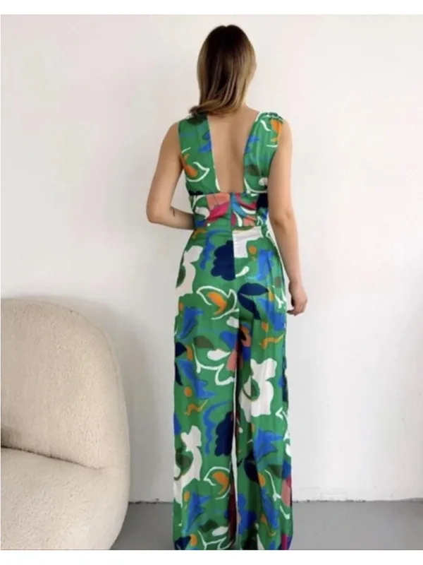 Zara Printed Jumpsuit with Knotted Straps Size XS NWT‎ - Image 4