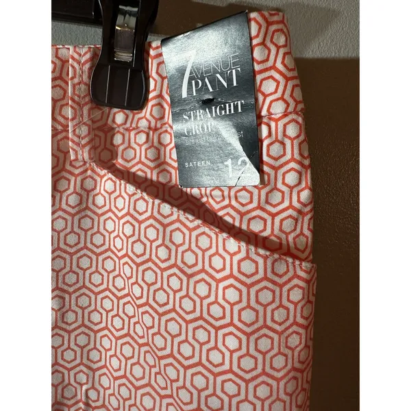 NY &‎ Co Collection Orange Geometric Straight Crop Sateen Pants Women's Size 12 - Image 3