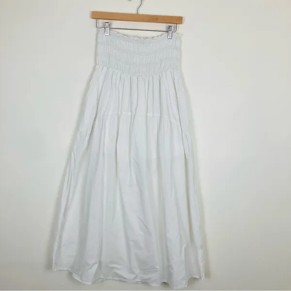 Stark X white cotton maxi skirt with ruched elastic waist. Made in USA. Medium. - Image 2