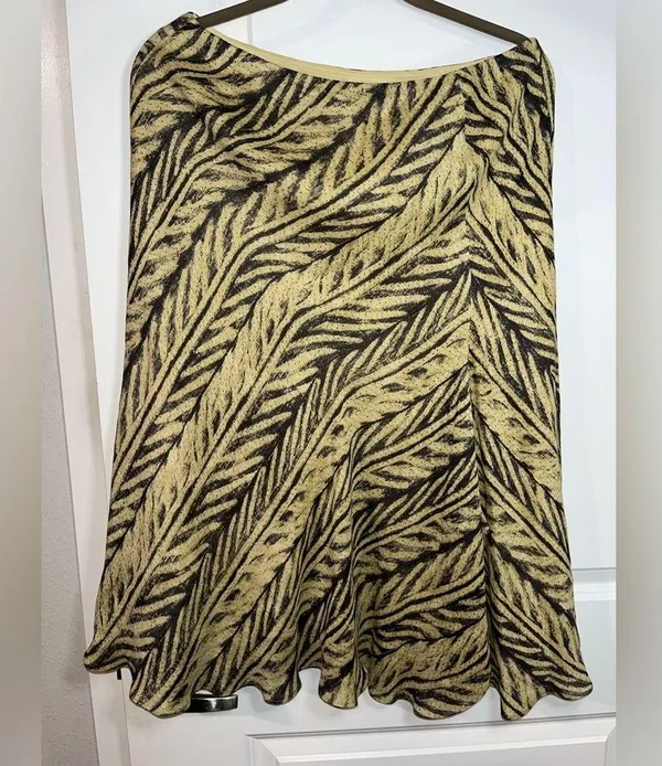 Vintage Lauren Ralph Lauren Khaki Black Batik Tropical Palm Leaf Print Skirt - Image 2