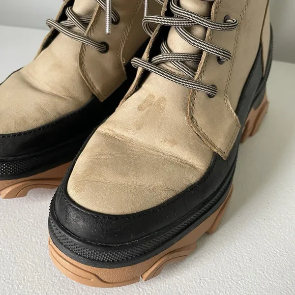 SOREL Brex Waterproof Lace Winter Fall Boot Sandy Tan Black Chunky Sole Size 7 - Image 5