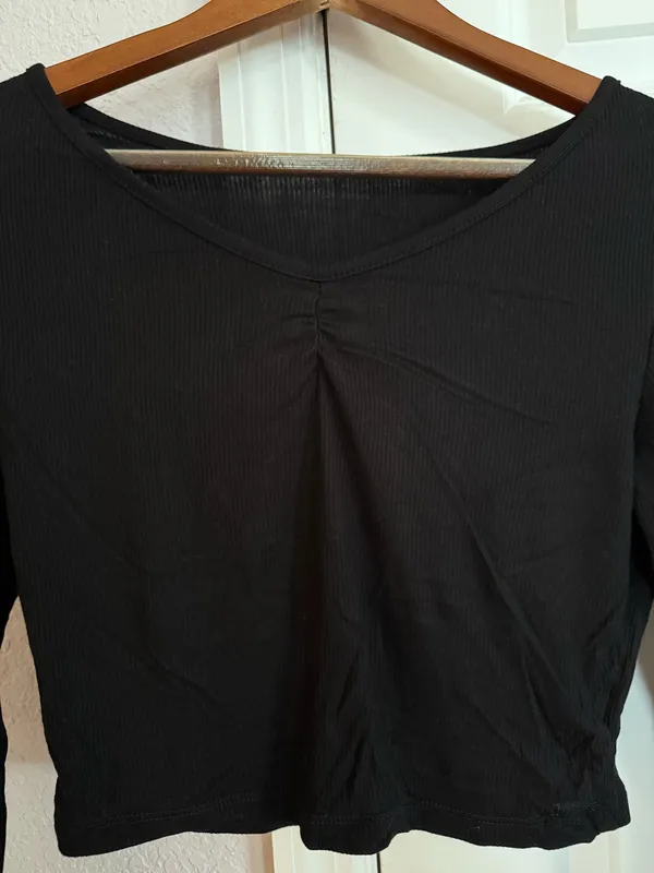 Black Long Sleeve Fitted Crop Top Shein - Image 2