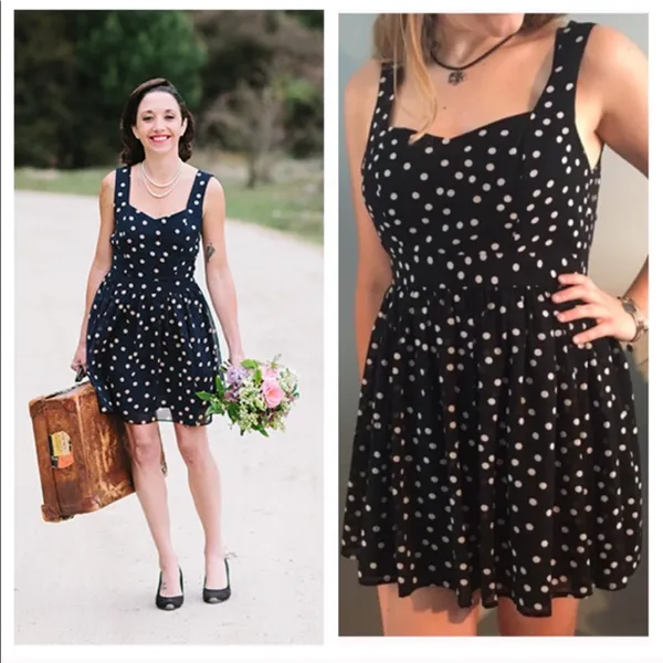 Aqua Polka Dot Mini Sweetheart Dress Black White S - Image 3