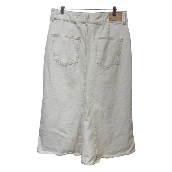 Zara Womens Cream Denim Midi Skirt Off White High Rise Cotton Size Large - Image 2