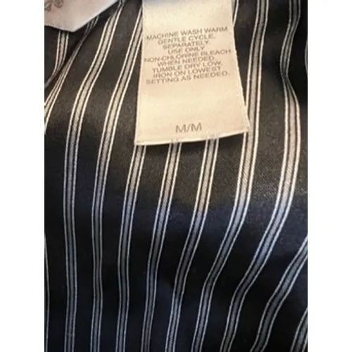 Wm Med Adonna Pajama Set Black White Striped Satin Button‎ Down Sleepwear Retro - Image 5