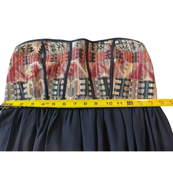 Ya Losangeles Strapless Aztec Print Tapestry Top Silk Blend Lined Bottom Dress L - Image 6