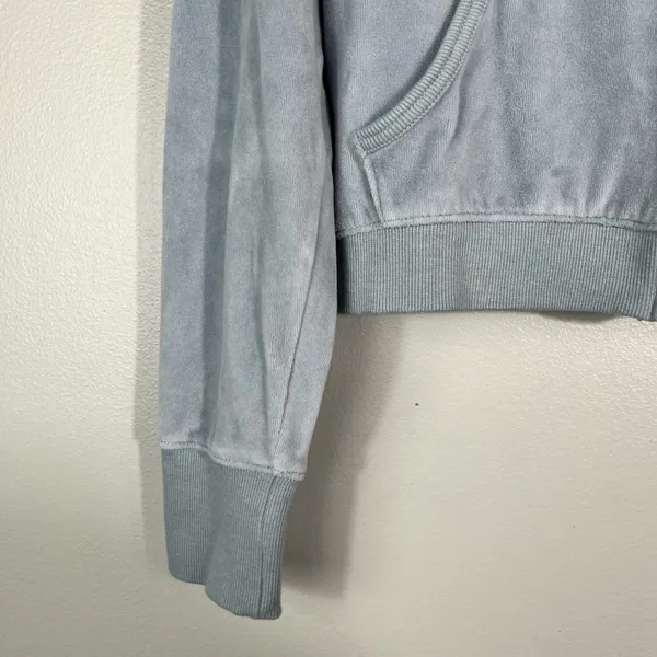 Aerie Light Gray Blue Cropped Full Zip Y2K Velour Velvet Track Suit Jacket Med M - Image 2