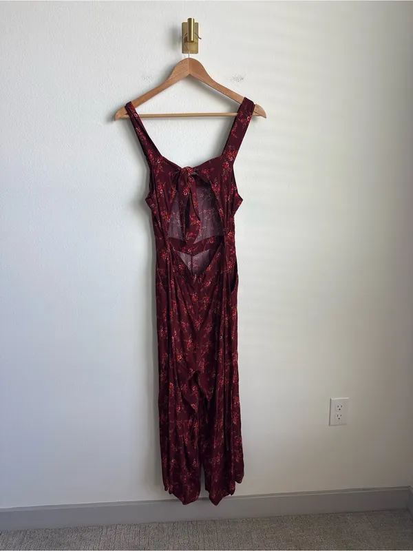 Madewell Apron Bowback Jumpsuit Red Floral Wide Leg Open Back Size 2 - Image 10