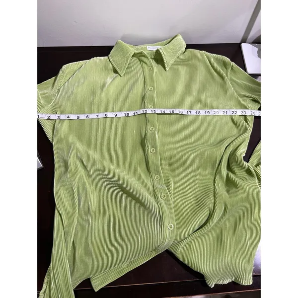 Thats So Fetch Lime Green Plisse Belted Mini Shirt Dress Size 4 - Image 7