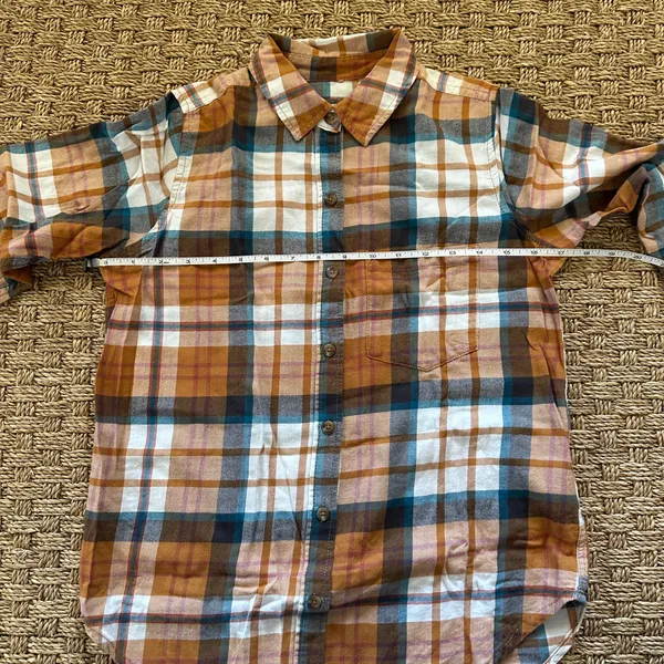 SO flannel button front Juniors xs Shirt Blue, cream, orange and maroon plaid flannel - Image 8