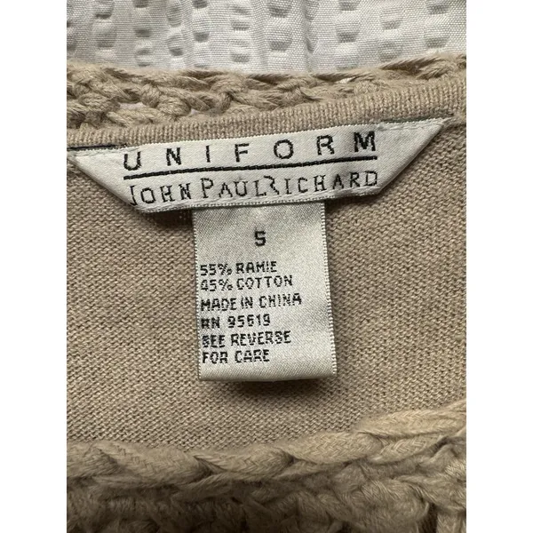 John Paul Richard‎ Women's Sweater Petite SZ S Beige Fisherman Mesh Open Knit - Image 5