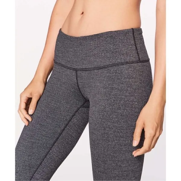Lululemon Wunder Under Pant Coal Mini Check Pique Texture Knit Leggings Size 2 - Image 2