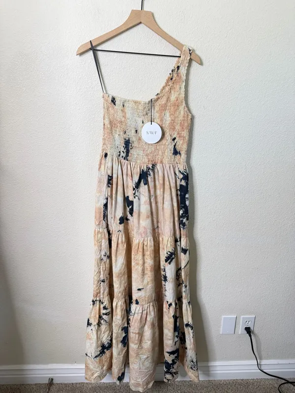 NWT Anthropologie‎ SWF Asymmetric Maxi Smock Tiered Cottagecore Dress Coastal L - Image 6