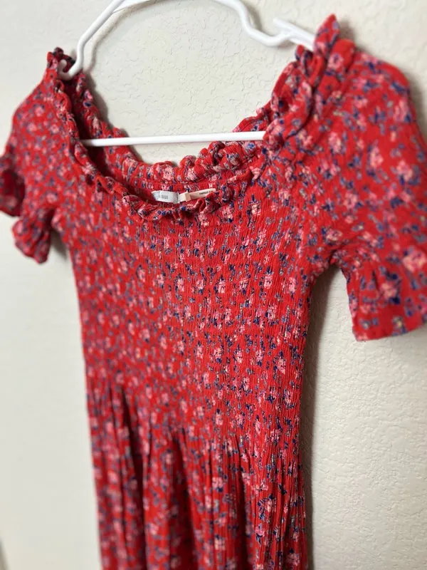 Kimchi Blue Floral Smocked Off Shoulder Midi Dress Red Ditsy Print Size Small - Image 3