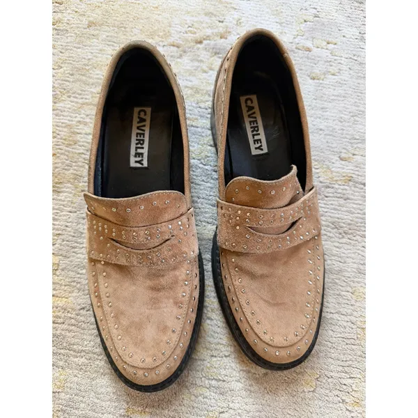 Caverley Studded Loafers Womens 7.5 Tan Suede Lug Sole Block Heel Platform Shoes - Image 3