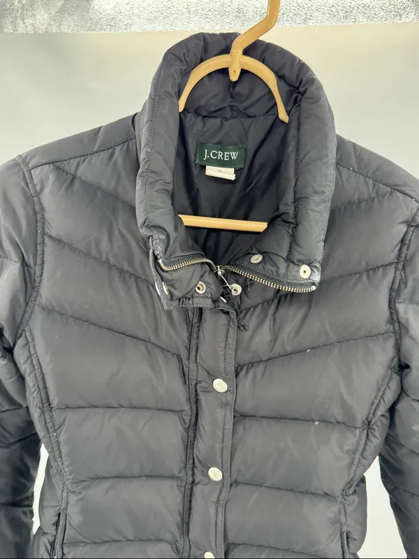 J. Crew Women's Black Chevron-Quilted Puffer Jacket down filled winter xs - Image 6