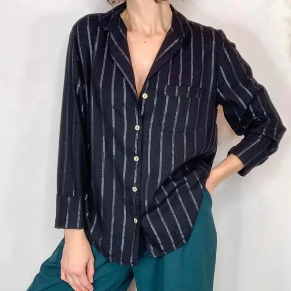Victoria’s Secret long sleeve pajama lounge shirt button down shirt metallic str - Image 2