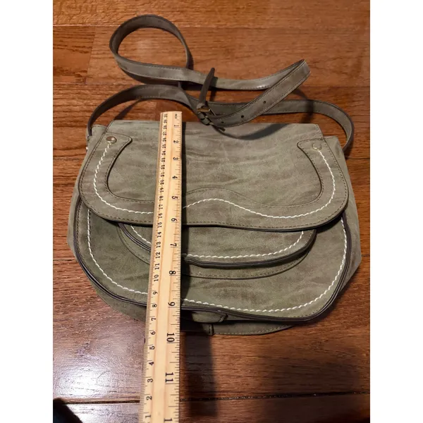 Steven By Steve Madden Crossbody Bag Western Boho Sage‎ Green Scalloped Faux Suede Medium - Image 3