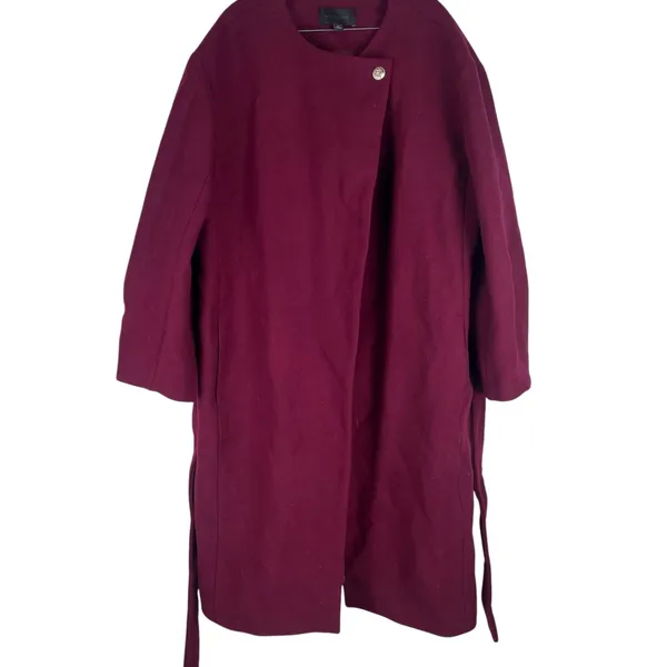 Ann Taylor Tie Waist Balloon Sleeve Wool Blend Coat Mulberry Size XXL - Image 7