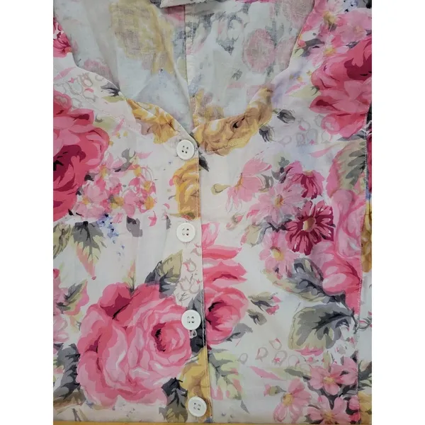 Vintage STARINA Floral Cottage Core Dress SZ M Pink Rose Button Front & Pockets - Image 12