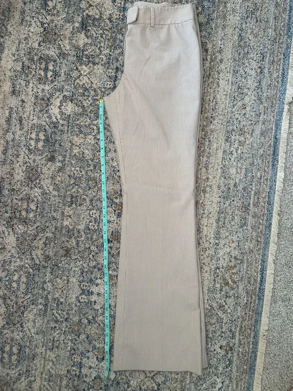 Antonio Melani Women's Size 8 Beige Brown Pinstripe Wide Leg Dress Pants - Image 5