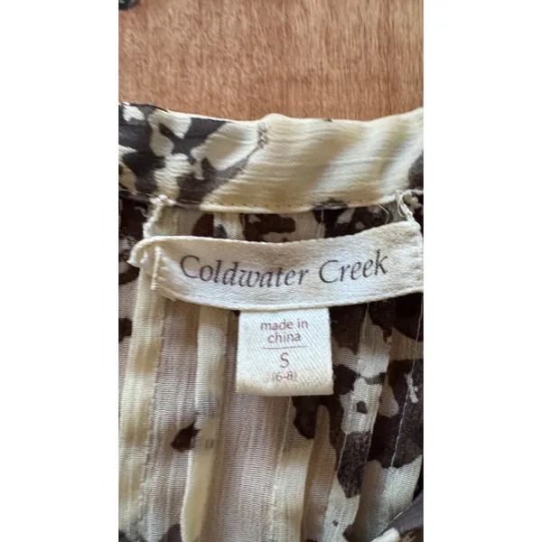 Coldwater Creek Women Small Brown Cream Floral Sheer Button Front Boho Blouse‎ - Image 2