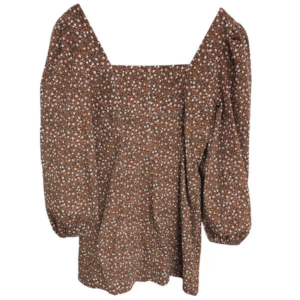 NWT Free People Call Me Cord Corduroy Mini Dress Size 6 Brown Floral Puff Sleeve - Image 3