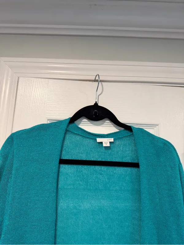 J. Jill Size M Turquoise Linen Blend Lightweight Open Front Duster Cardigan - Image 2