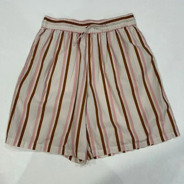 Anthropologie Striped Pull On Shorts Medium Pink Brown Casual Summer Shorts - Image 3