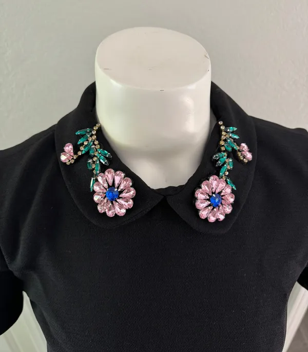 Zara NEW $50 Trafaluc Embellished Black Collar Work Classic Dress S - Image 4