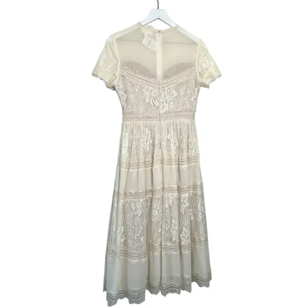 Bohme NWT Short Sleeve Lace Midi Dress Ivory Size Small - Image 7