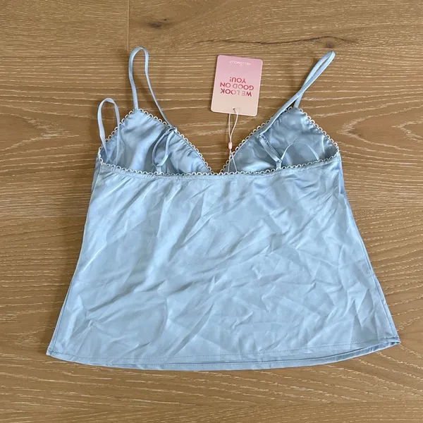 Hello Molly Kiss at Twilight Satin Pajama Top Size XS in Blue - Image 3