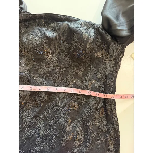 Eliza J Black Dress Sequin Lace Off Shoulder Puff Sleeve Size 4 Glam Cocktail - Image 13